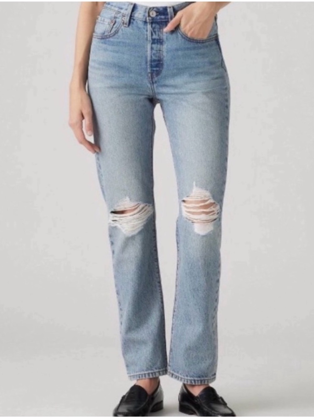 Levi's 501 high rise Light Blue Distressed Straight-Leg Jeans